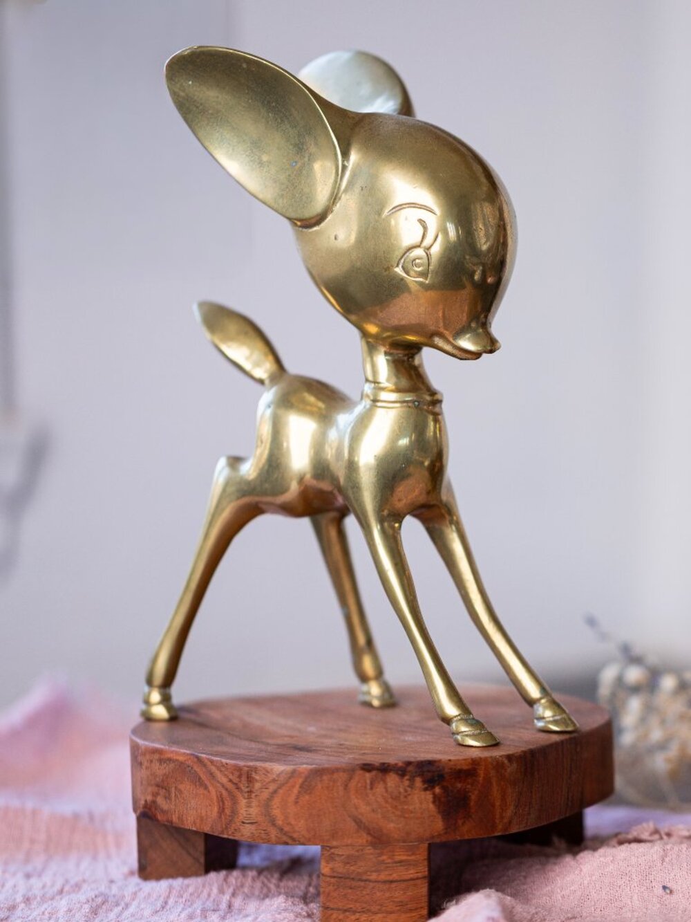 Brass Bambi Figurine Vintage, Mid Century Deer Statue, Animal Collectible, Gold